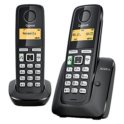 Gigaset A220A Digital Cordless Telephone with Answering Machine, Duo DECT, Black Gigaset A220A Digital Cordless Telephone with Answering Machine, Duo DECT, Black
